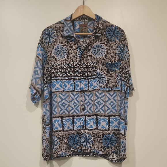 Men's Pineapple Connection Blue Patterned Short Sleeve Button Up Shirt Size L - Picture 1 of 4